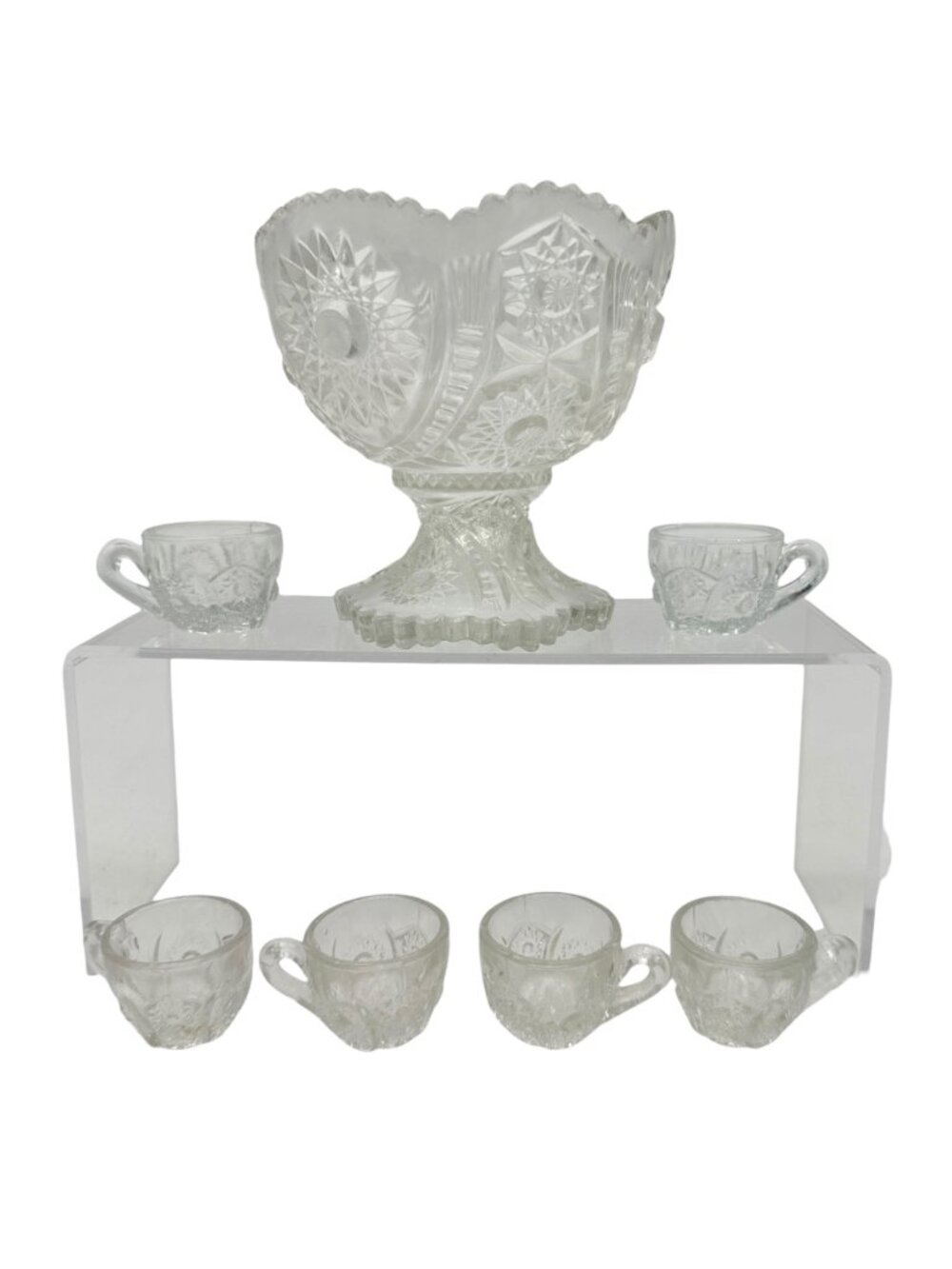 Oval Star Crystal No 300 Punch Bowl and 6 Cups Vintage Childrens Tableware Set